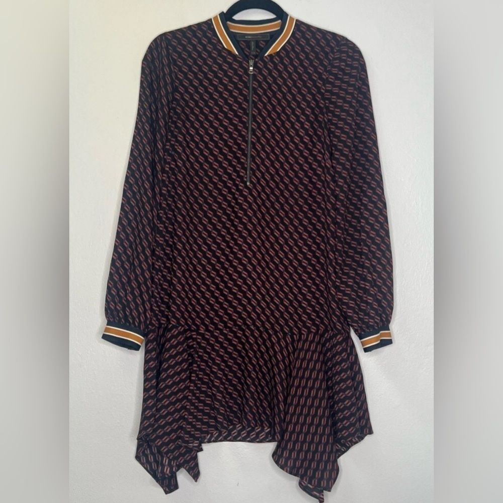 BCBGMaxAzria Drew Dress Geometric Print Front Zip Sz M